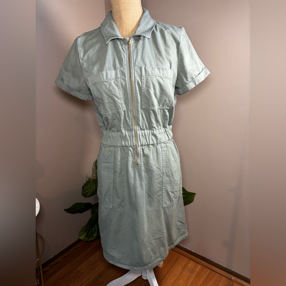J. Crew Utility Zip-Front Chino Green Mini Casual Dress Women’s Size 8